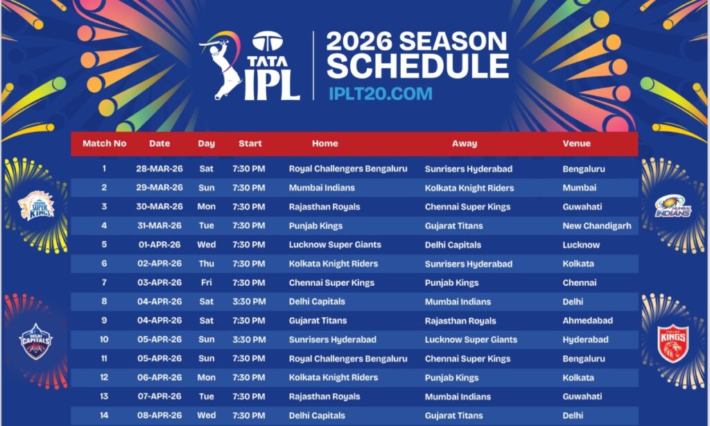 IPL Season 2026 Schedule
