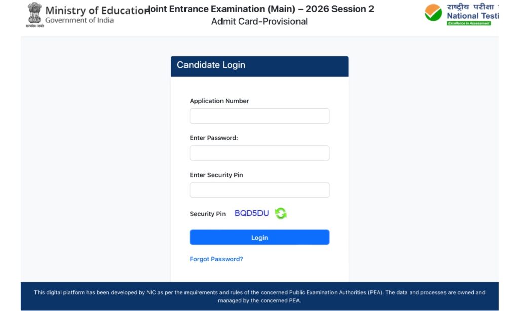 NTA JEE Mains Session 2 Admit Card