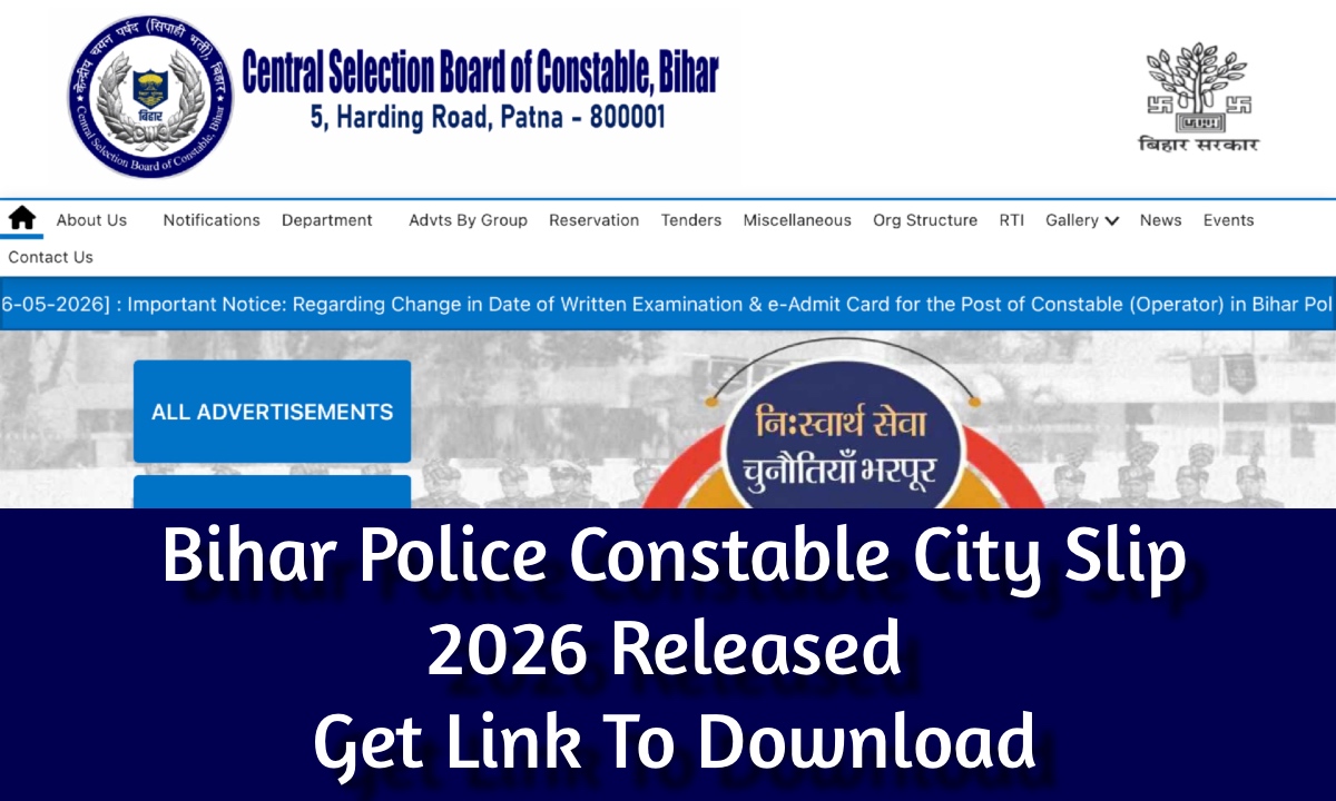 Bihar Constable City Slip