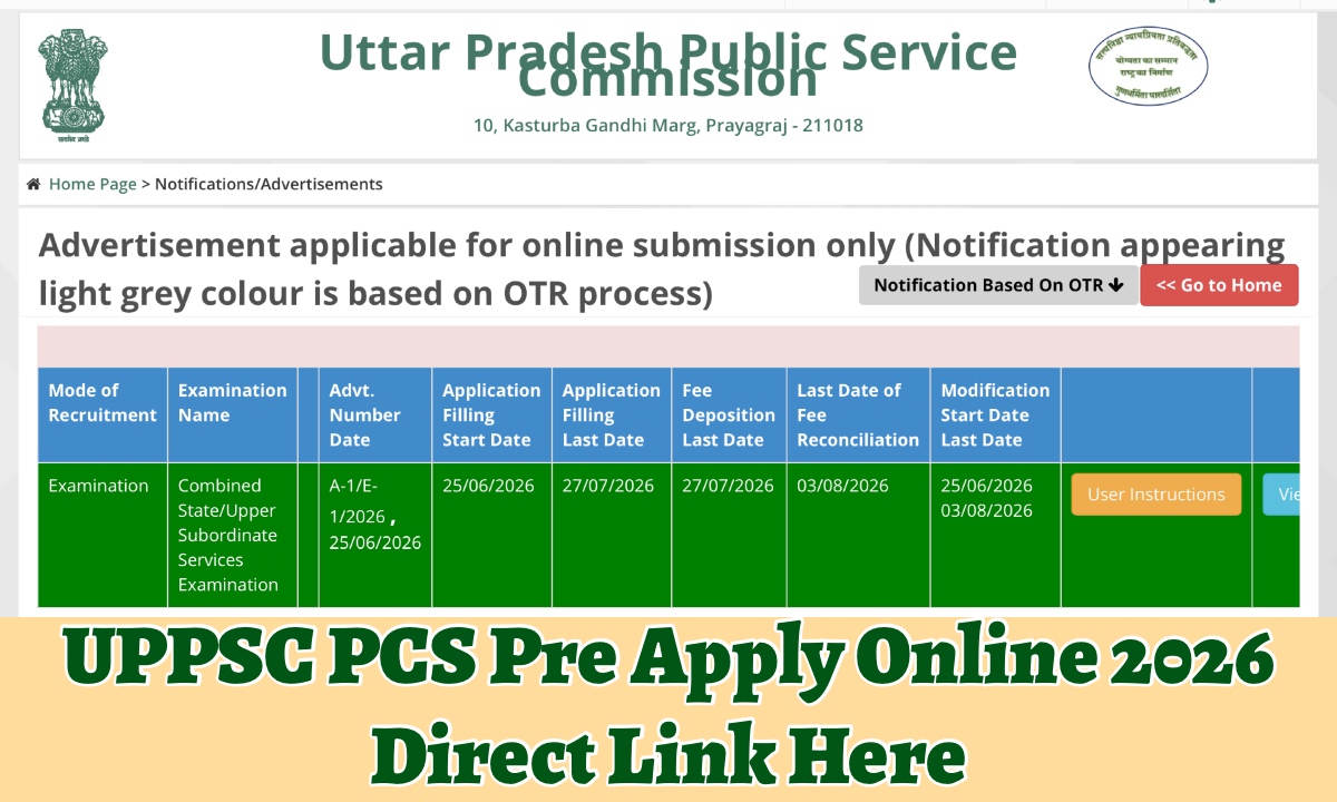 UPPSC PCS Pre Apply Online
