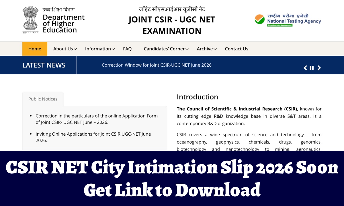 CSIR NET City Intimation Slip