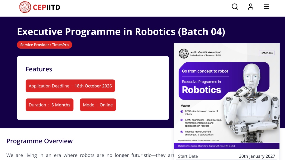 IIT Delhi Executive Programme Robotics 